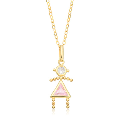 9ct Yellow Gold Triangle Pink Cubic Zirconia Girl Pendant