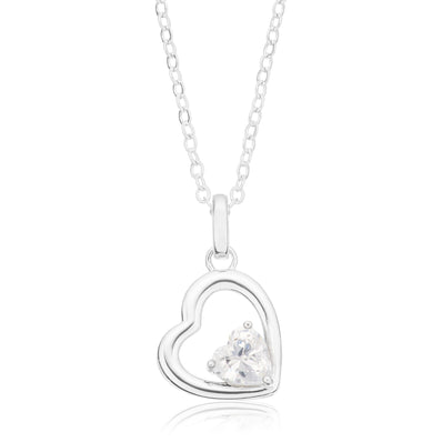 Sterling Silver Heart 6mm White Cubic Zirconia Pendant