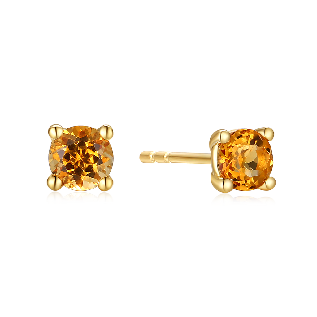 9ct Yellow Gold Round Cut 4mm Citrine Earrings