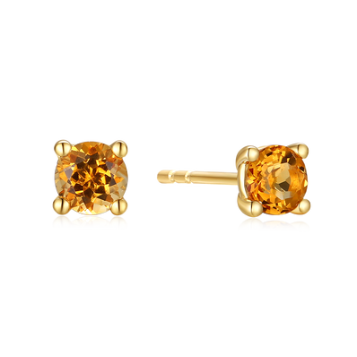 9ct Yellow Gold Round Cut 4mm Citrine Earrings