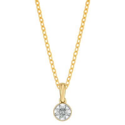 9ct Yellow Gold Round Cut 0.15 Carat Rhodium Plated Diamond Pendant