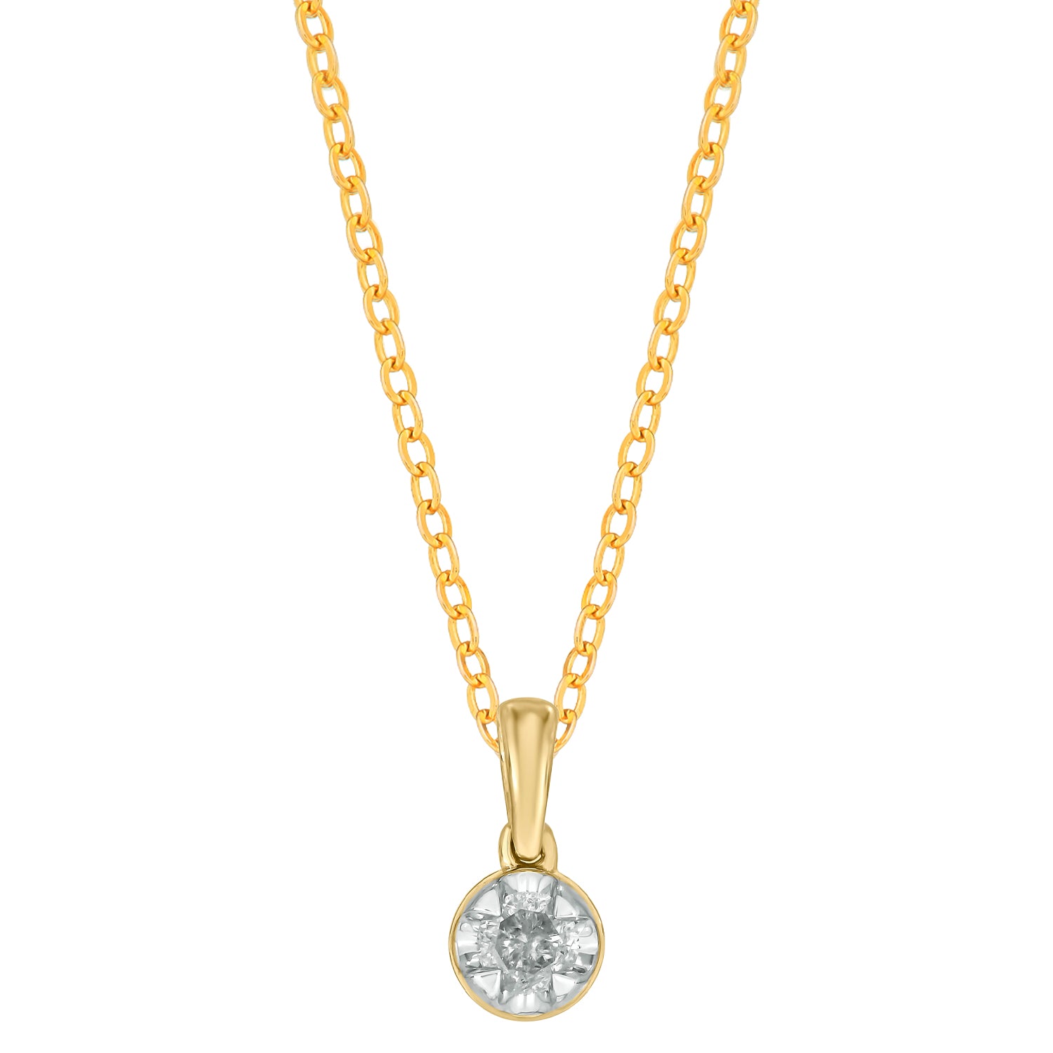 9ct Yellow Gold Round Cut 0.15 Carat Rhodium Plated Diamond Pendant