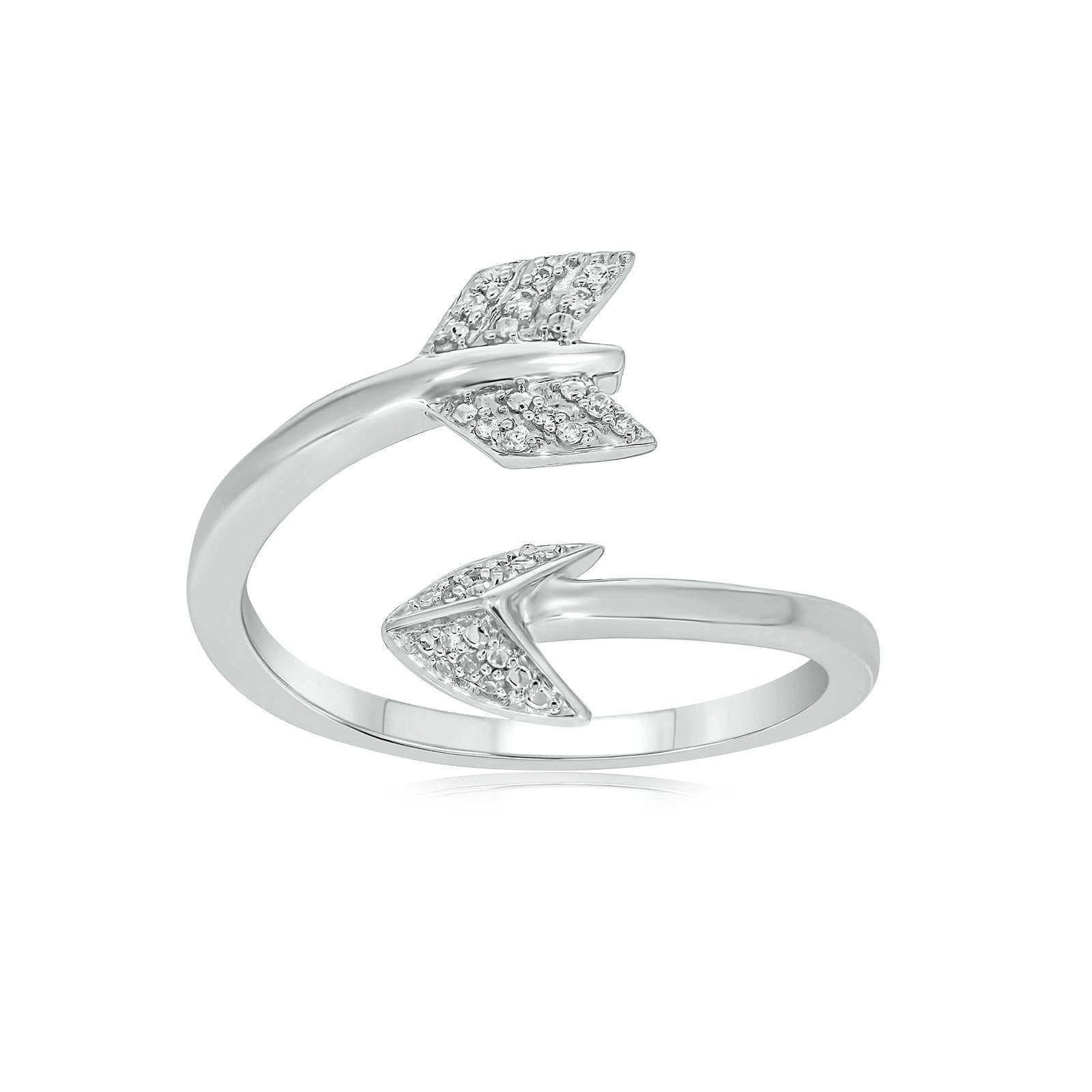 Sterling Silver Round Brilliant Cut Diamond Set Arrow Ring