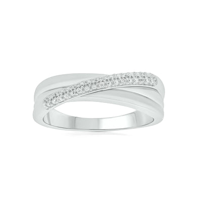 Sterling Silver Round Brilliant Cut 0.05 Carat tw Crossover Ring