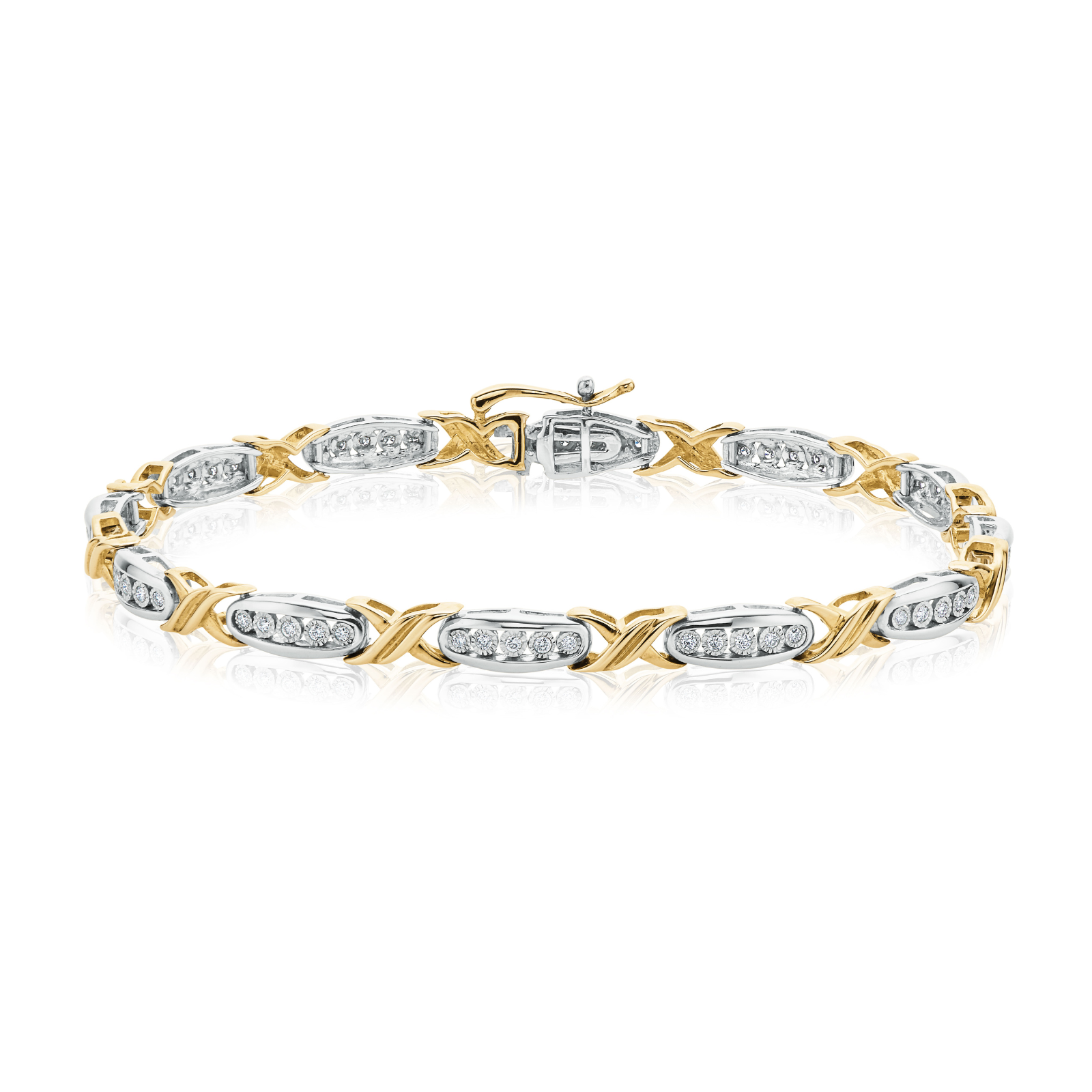 9ct Two Tone Gold Round Cut with 0.30 Carat tw of Diamonds Bracelet