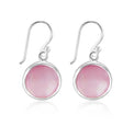 Sterling Silver 8mm Pink Mother of Pearl Round Drop Earrings