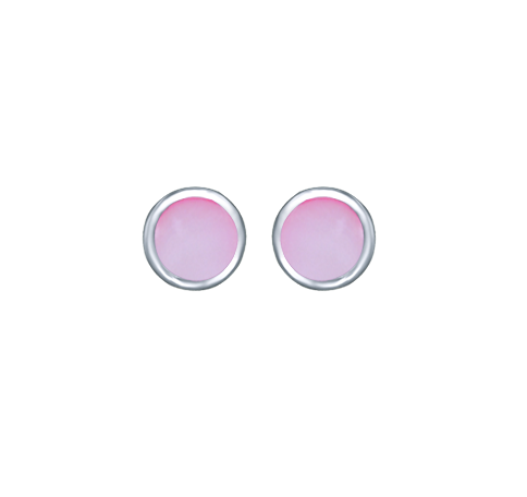 Sterling Silver 8mm Pink Mother of Pearl Round Stud Earrings
