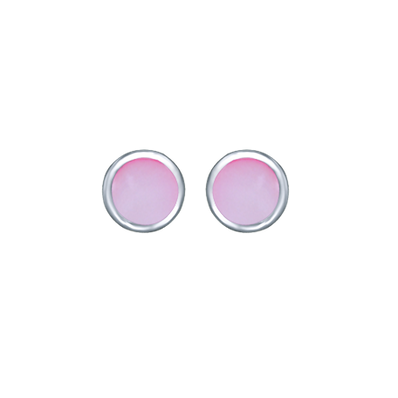 Sterling Silver 8mm Pink Mother of Pearl Round Stud Earrings