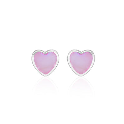 Sterling Silver 8mm Pink Mother of Pearl Heart Stud Earrings