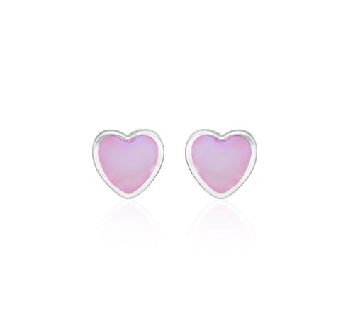 Sterling Silver 8mm Pink Mother of Pearl Heart Stud Earrings