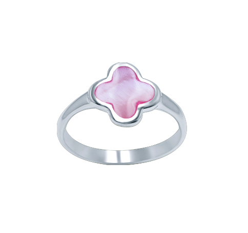 Sterling Silver 12mm x 12mm Pink Mother of Pearl Clover Ring