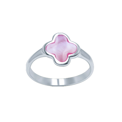 Sterling Silver 12mm x 12mm Pink Mother of Pearl Clover Ring