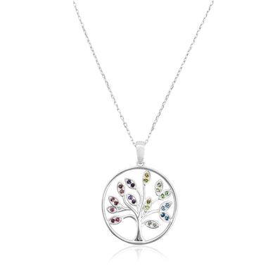 Sterling Silver 1.25mm Tree of Life Multistone Pendant