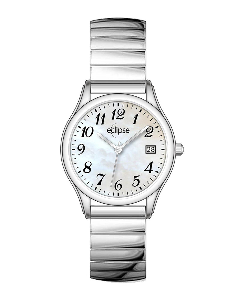 Eclipse Stainless Steel Round Dial Silver Band Watch