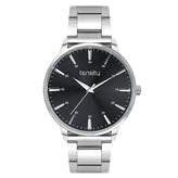Tensity Stainless Steel Round Black Dial Silver Band Watch