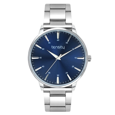 Tensity Stainless Steel Round Blue Dial Silver Band Watch