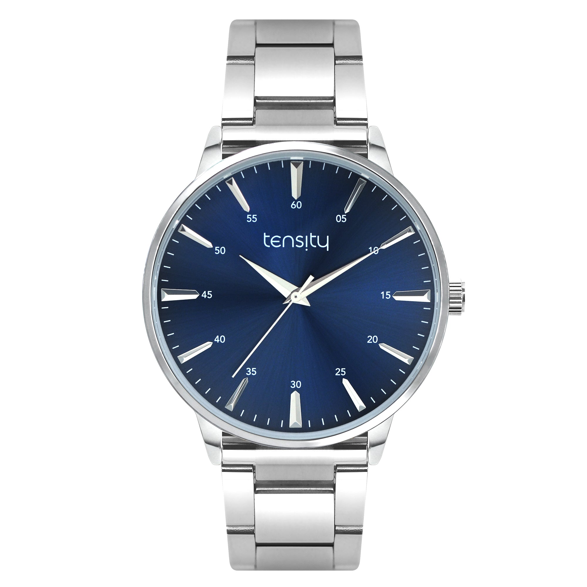 Tensity Stainless Steel Round Blue Dial Silver Band Watch