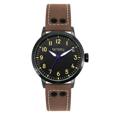 Tensity Leather Round Black Dial Brown Band Watch