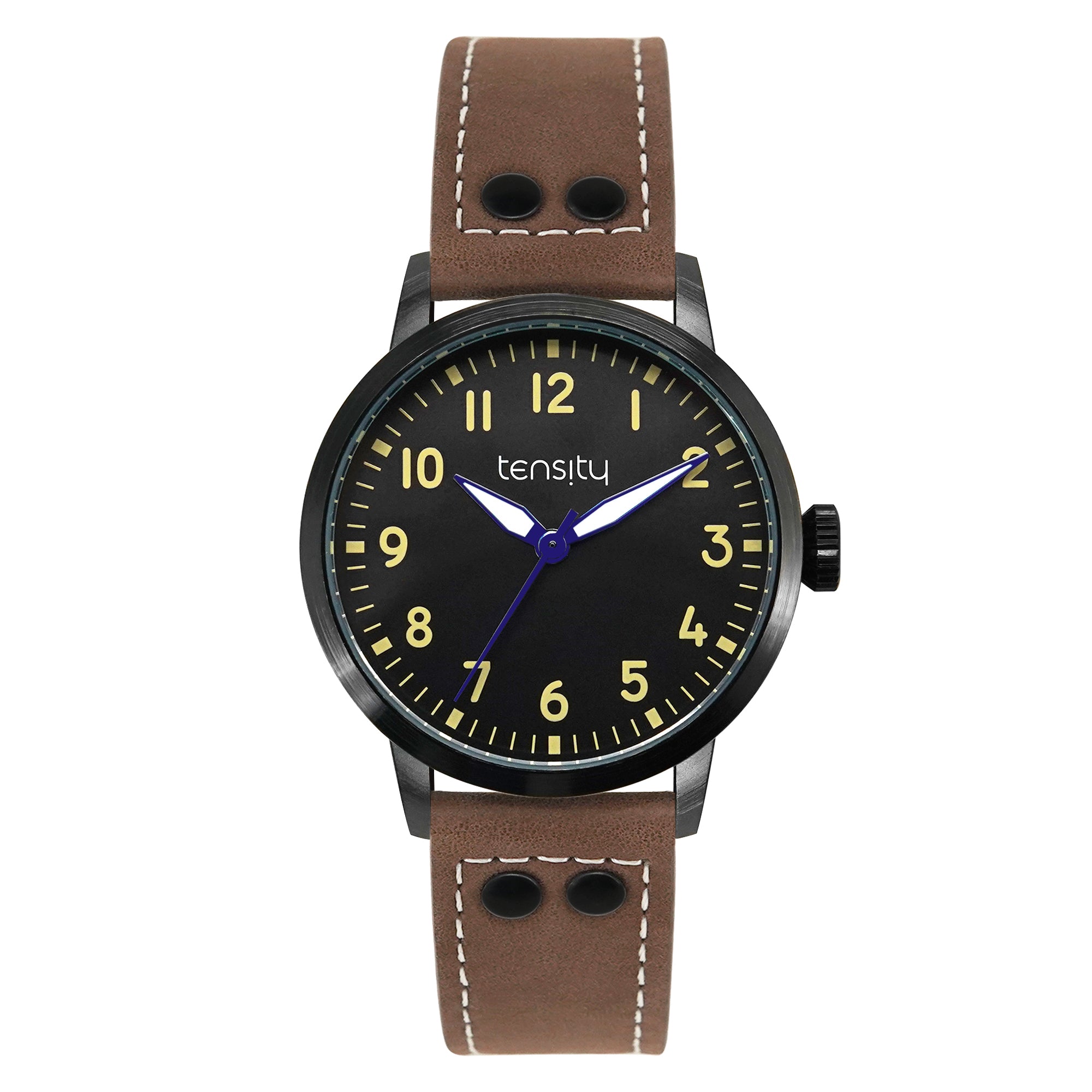 Tensity Leather Round Black Dial Brown Band Watch