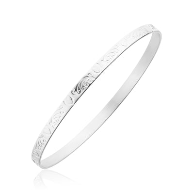 Sterling Silver 65x4mm Heart Engraved Bangle
