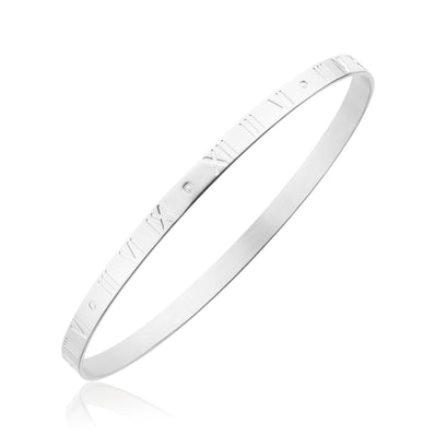 Sterling Silver 65x4mm Roman Numbers Engraved Bangle