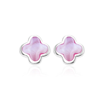 Sterling Silver 8mm Pink Mother of Pearl Clover Stud Earrings