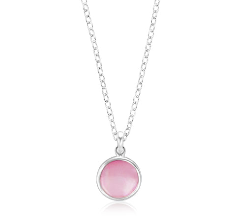 Sterling Silver 16mm Pink Mother of Pearl Circle Pendant