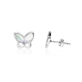 Sterling Silver White Mother of Pearl Butterfly Earrings