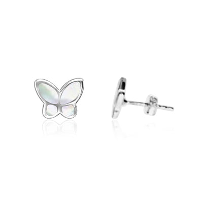 Sterling Silver White Mother of Pearl Butterfly Earrings