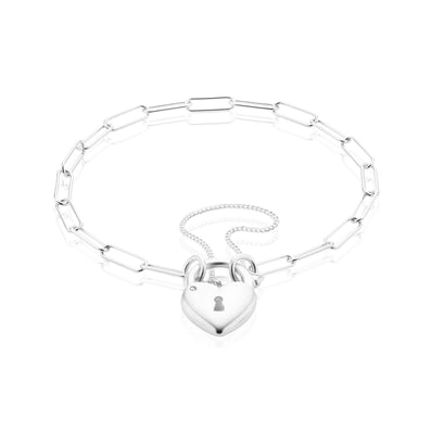 Sterling Silver 19cm Heart Padlock Bracelet
