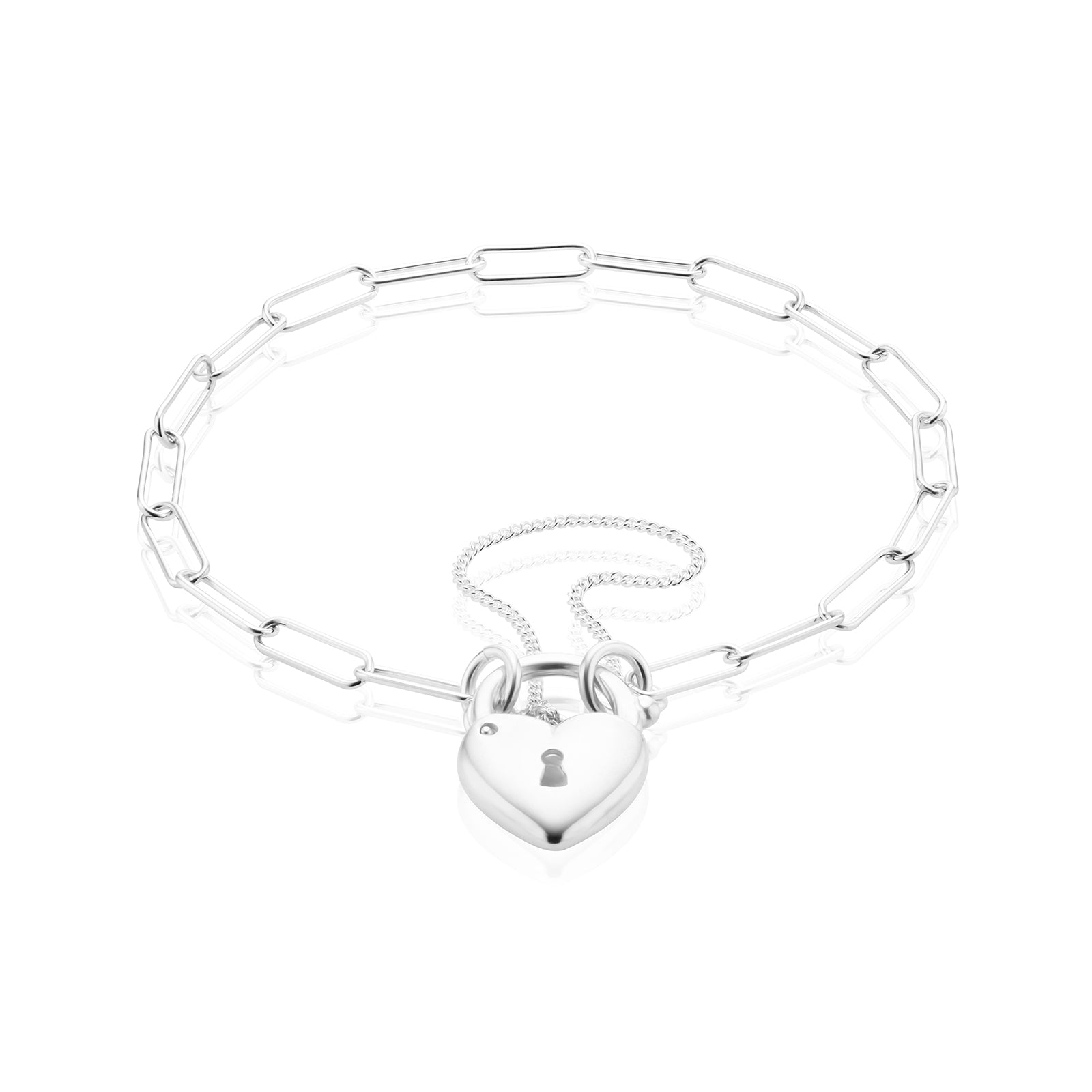 Sterling Silver 19cm Heart Padlock Bracelet