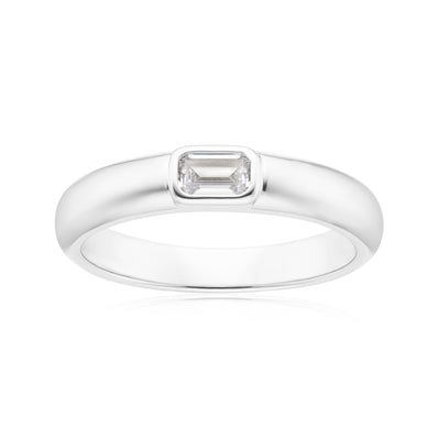 Sterling Silver Emerald Cut 5x3mm White Cubic Zirconia Ring