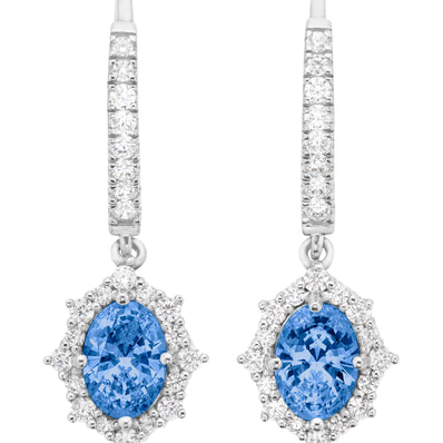 Sterling Silver Oval & Round Cut Blue Cubic Zirconia Earrings