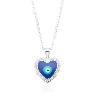 Sterling Silver Evil Eye Cubic Zirconia Enamel Pendant