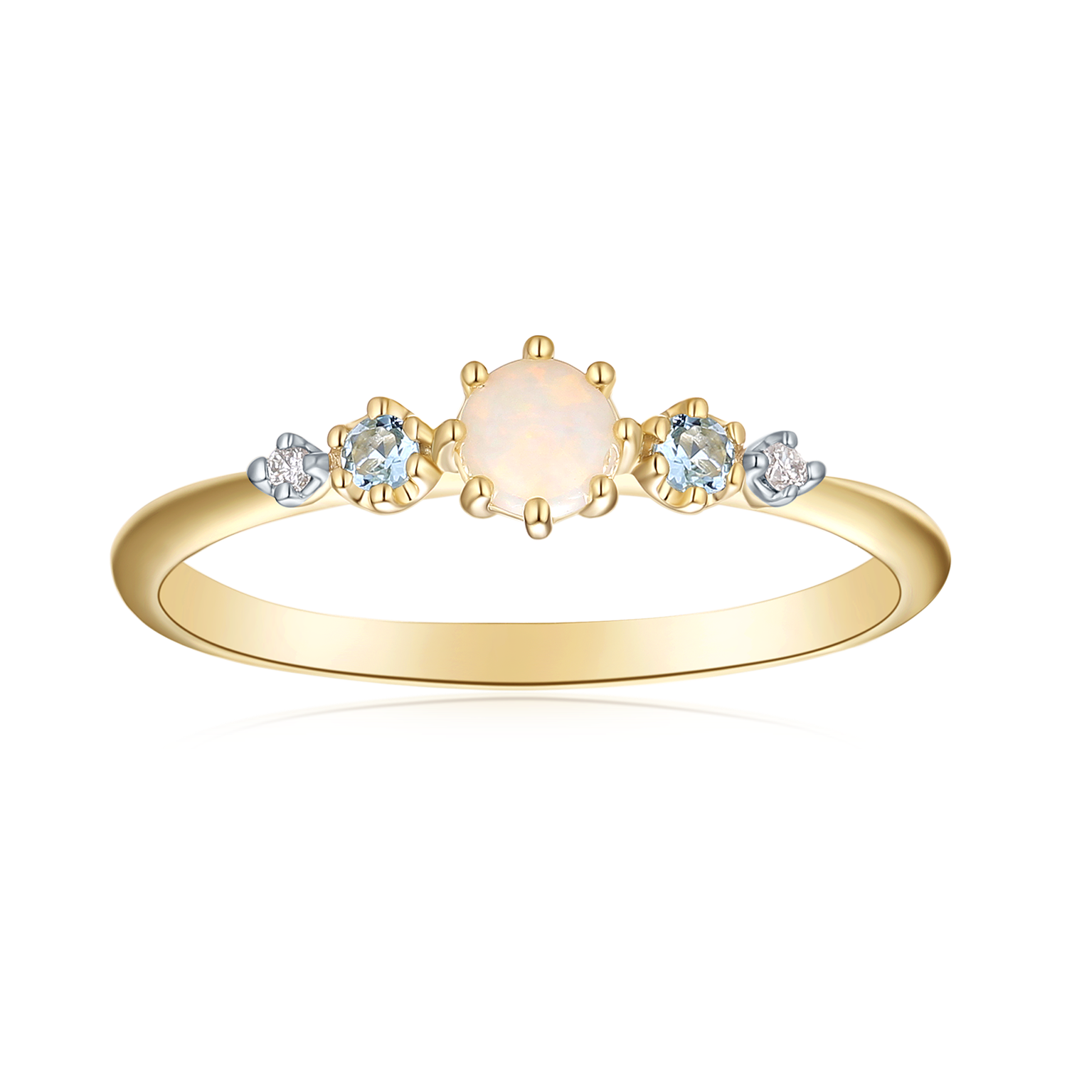 9ct Yellow and White Gold Round Cut 2mm White Opal Diamond Set Ring