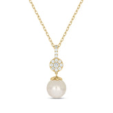 9ct Yellow Gold Round Cut White Fresh Water Pearl and Lab Grown Diamonds Pendant