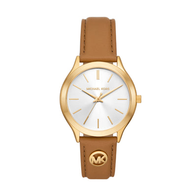 Michael Kors Slim Runway Three-Hand Luggage Leather Watch MK7465