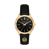 Michael Kors Slim Runway Three-Hand Black Leather Watch MK7482