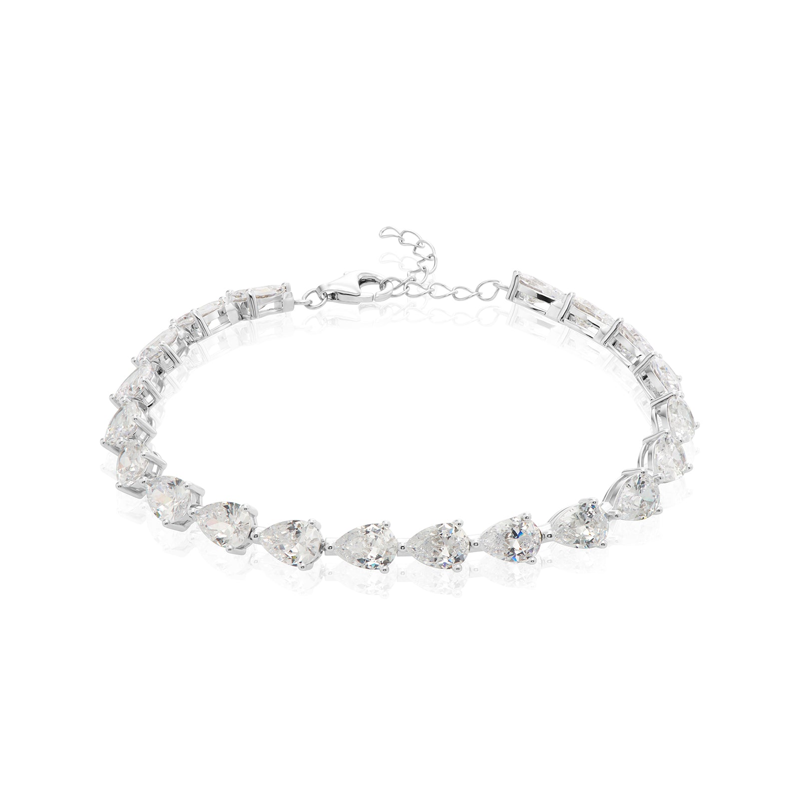Sterling Silver Pear Cut 7x5mm White Cubic Zirconia Tennis Bracelet