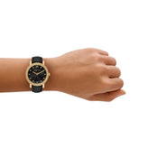 Michael Kors Corey Gold Tone and Black Leather Watch MK4896