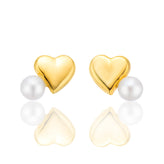 9ct Yellow Gold Heart Cultured Freshwater Pearl Stud Earrings