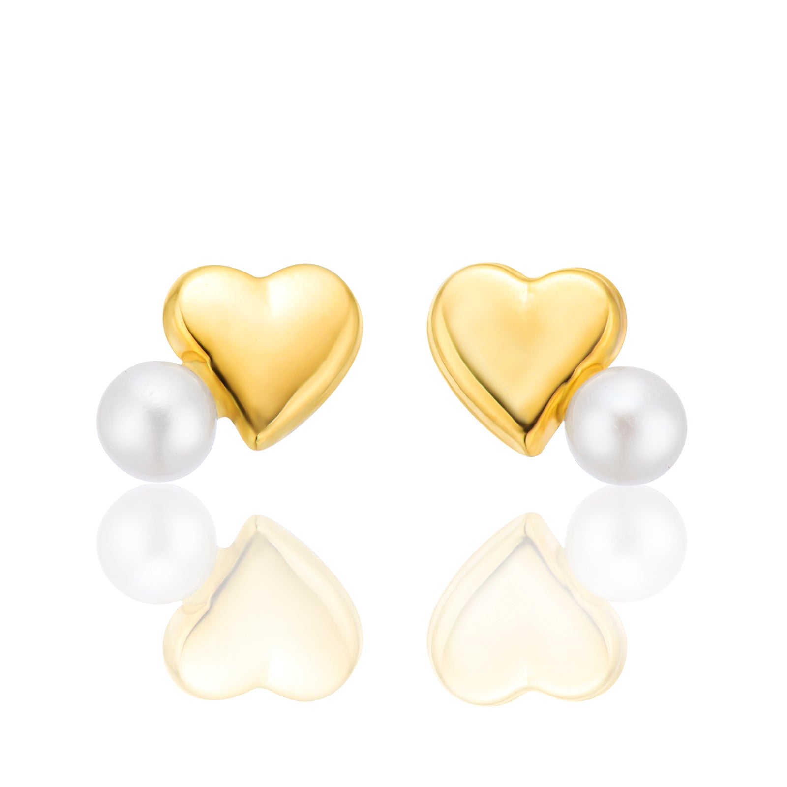 9ct Yellow Gold Heart Cultured Freshwater Pearl Stud Earrings
