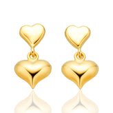 9ct Yellow Gold Double Heart Drop Earrings