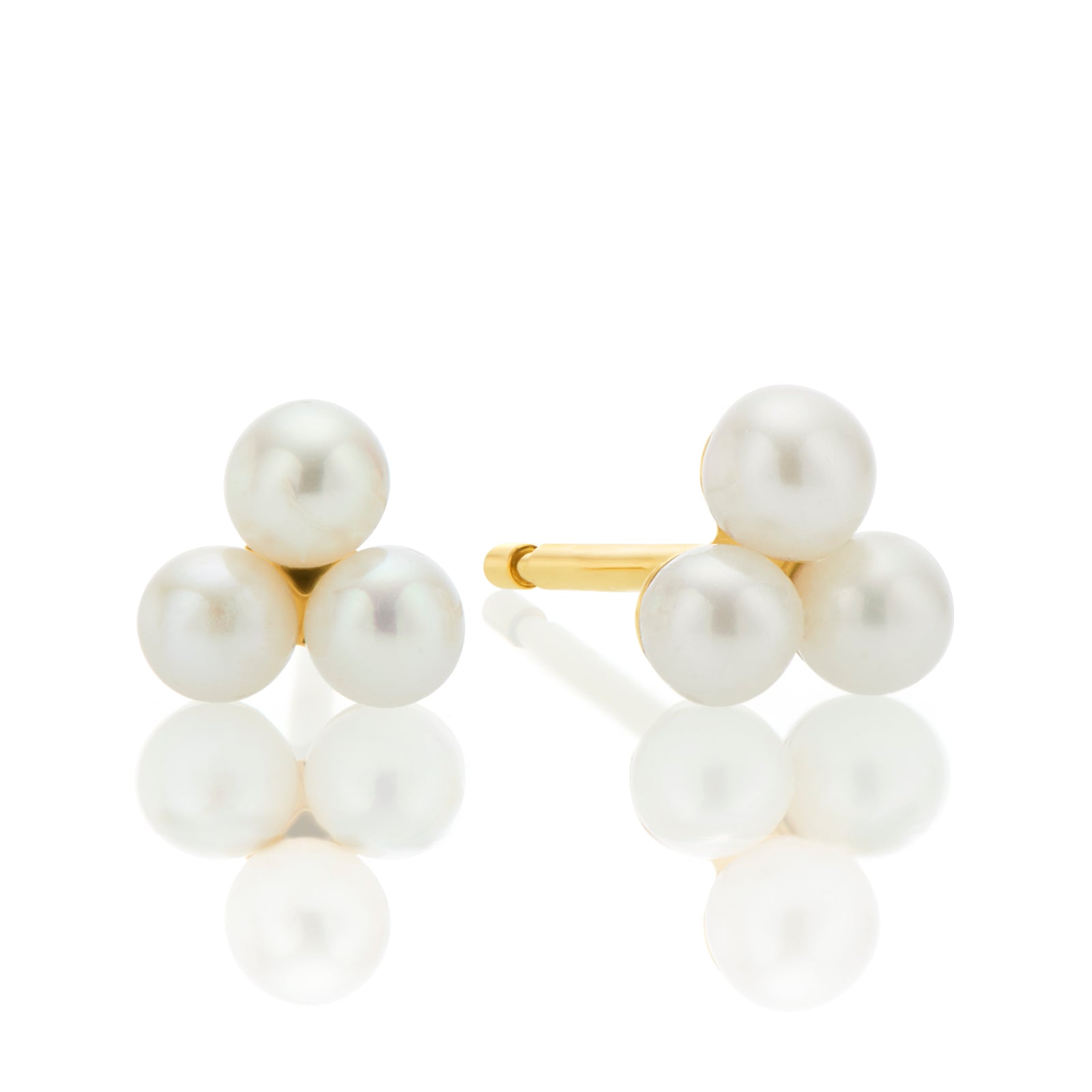 9ct Yellow Gold Triple Cultured Freshwater Pearl Stud Earrings