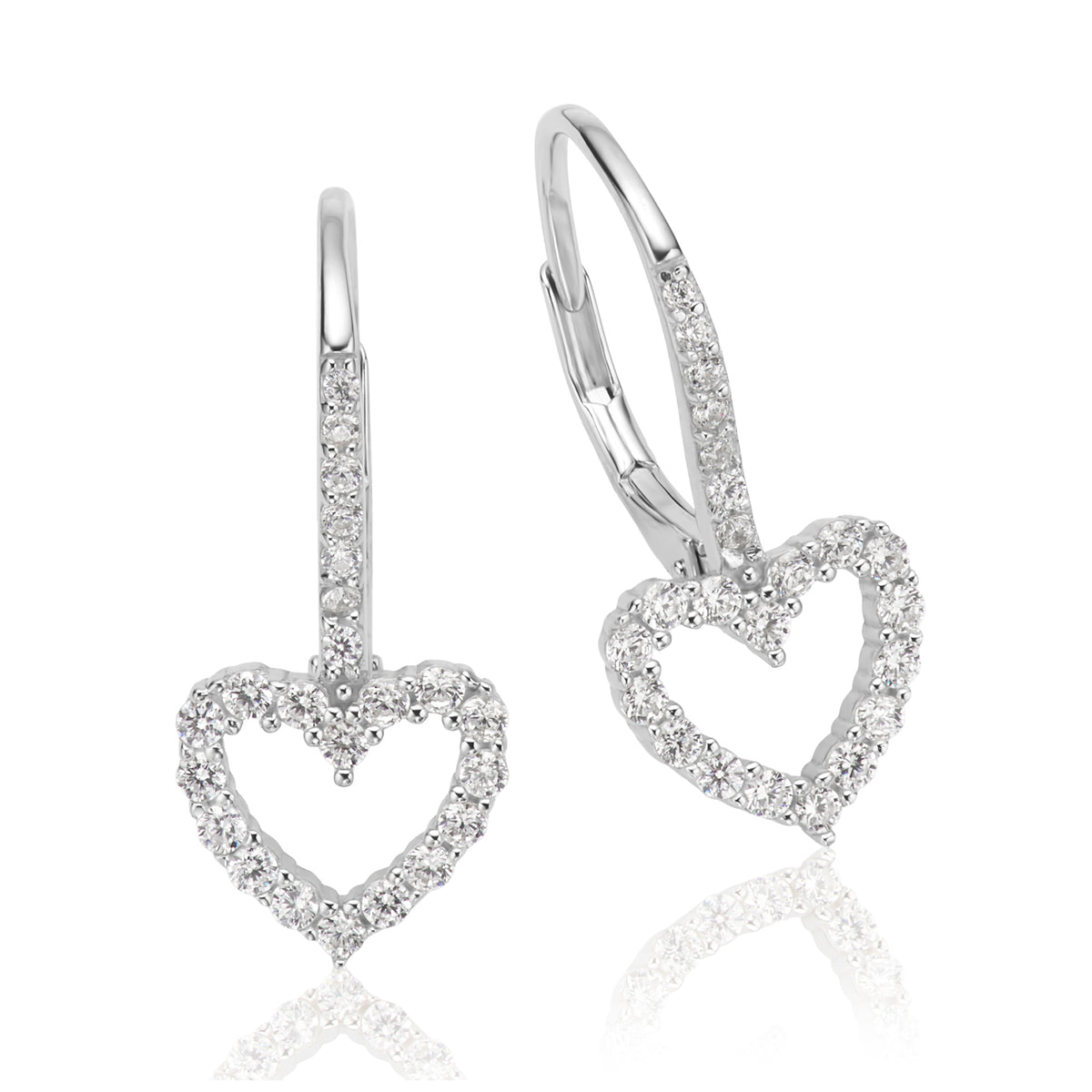 Sterling Silver Round White Cubic Zirconia Heart Drops Earrings
