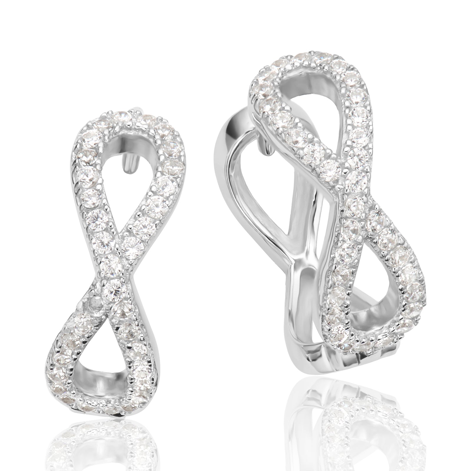 Sterling Silver Round White Cubic Zirconia Infinity Huggie Earrings