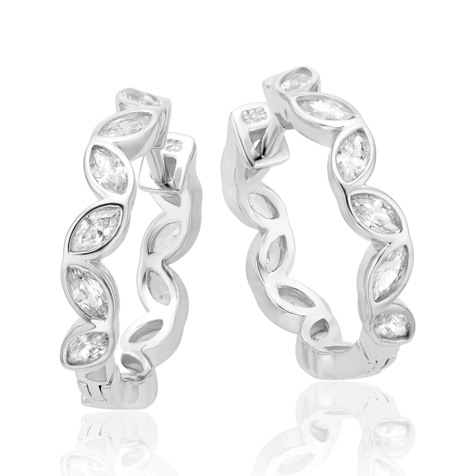 Sterling Silver Marquise Cubic Zirconia Huggie Earrings