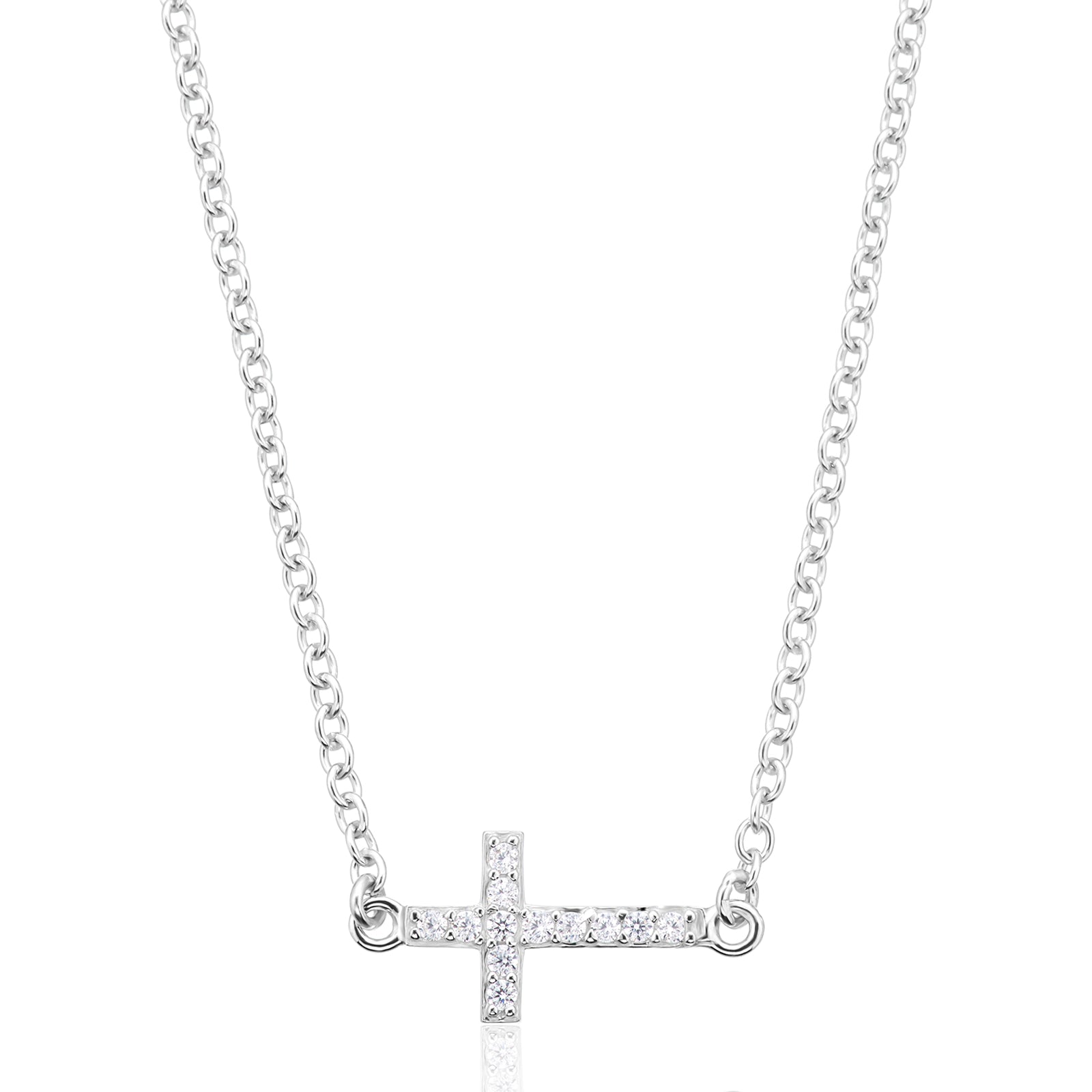 Sterling Silver Cubic Zirconia Cross Necklace