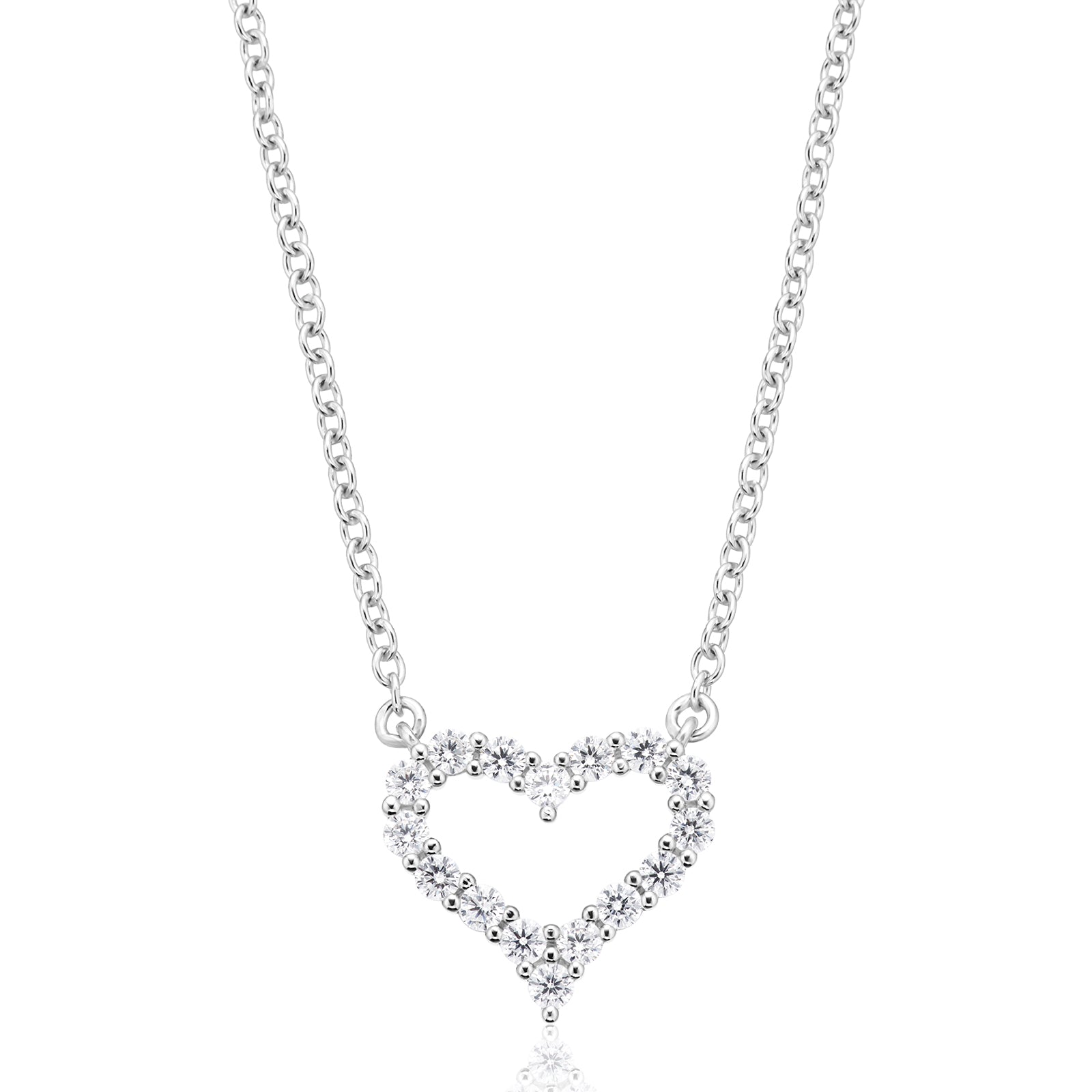 Sterling Silver Cubic Zirconia Open Heart Necklace