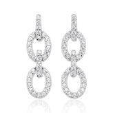 Sterling Silver Round White Cubic Zirconia Chain Drop Earrings